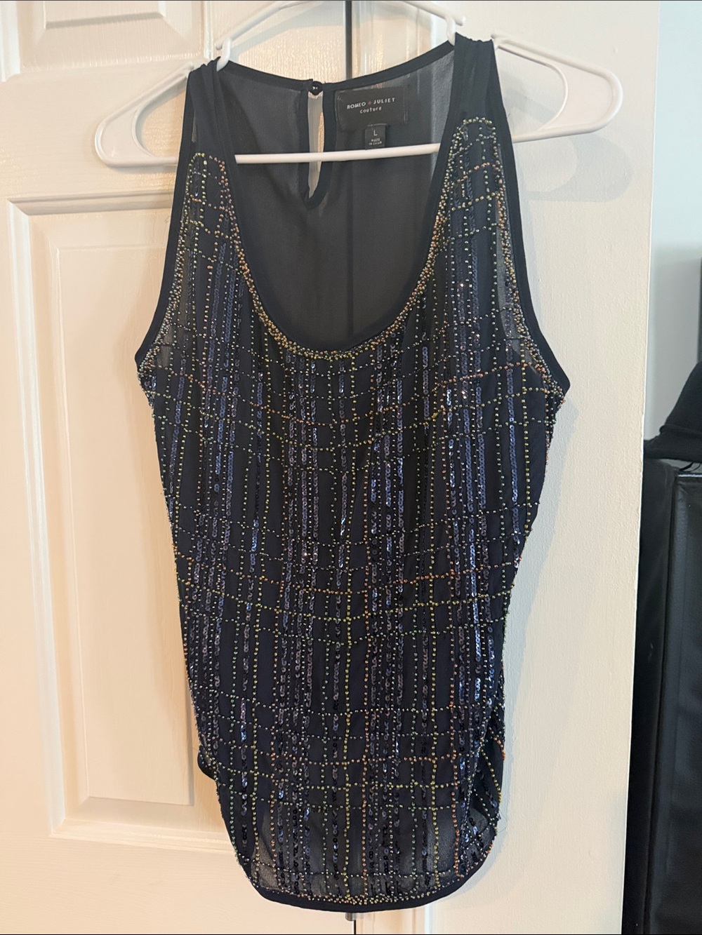 Romeo & Juliet Couture Black Beaded Sleeveless Evening Top